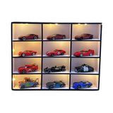 Diecast Car Display Case with LED Lights - 12 Slot 1:64 Scale Model Car Organizer