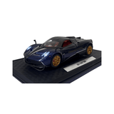 Pagani Huayra Diecast Model 1:24 Scale — Black & Blue | Opening Doors, Hood & Boot | Light & Sound | Display Stand