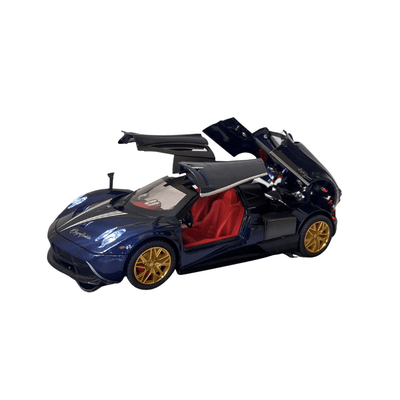 Pagani Huayra Diecast Model 1:24 Scale — Black & Blue | Opening Doors, Hood & Boot | Light & Sound | Display Stand