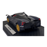 Pagani Huayra Diecast Model 1:24 Scale — Black & Blue | Opening Doors, Hood & Boot | Light & Sound | Display Stand